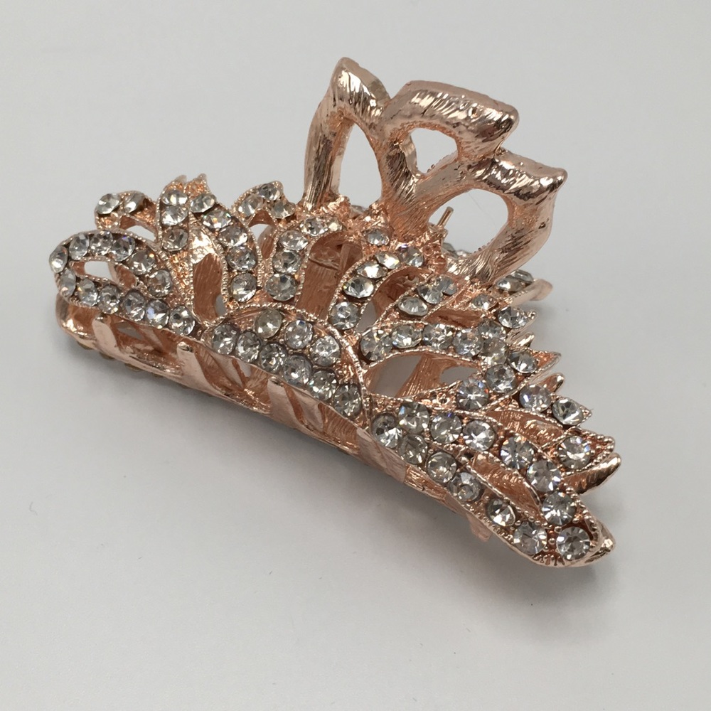 Rose Gold crystal hair clip bling bridal wedding - Picture 4 of 7